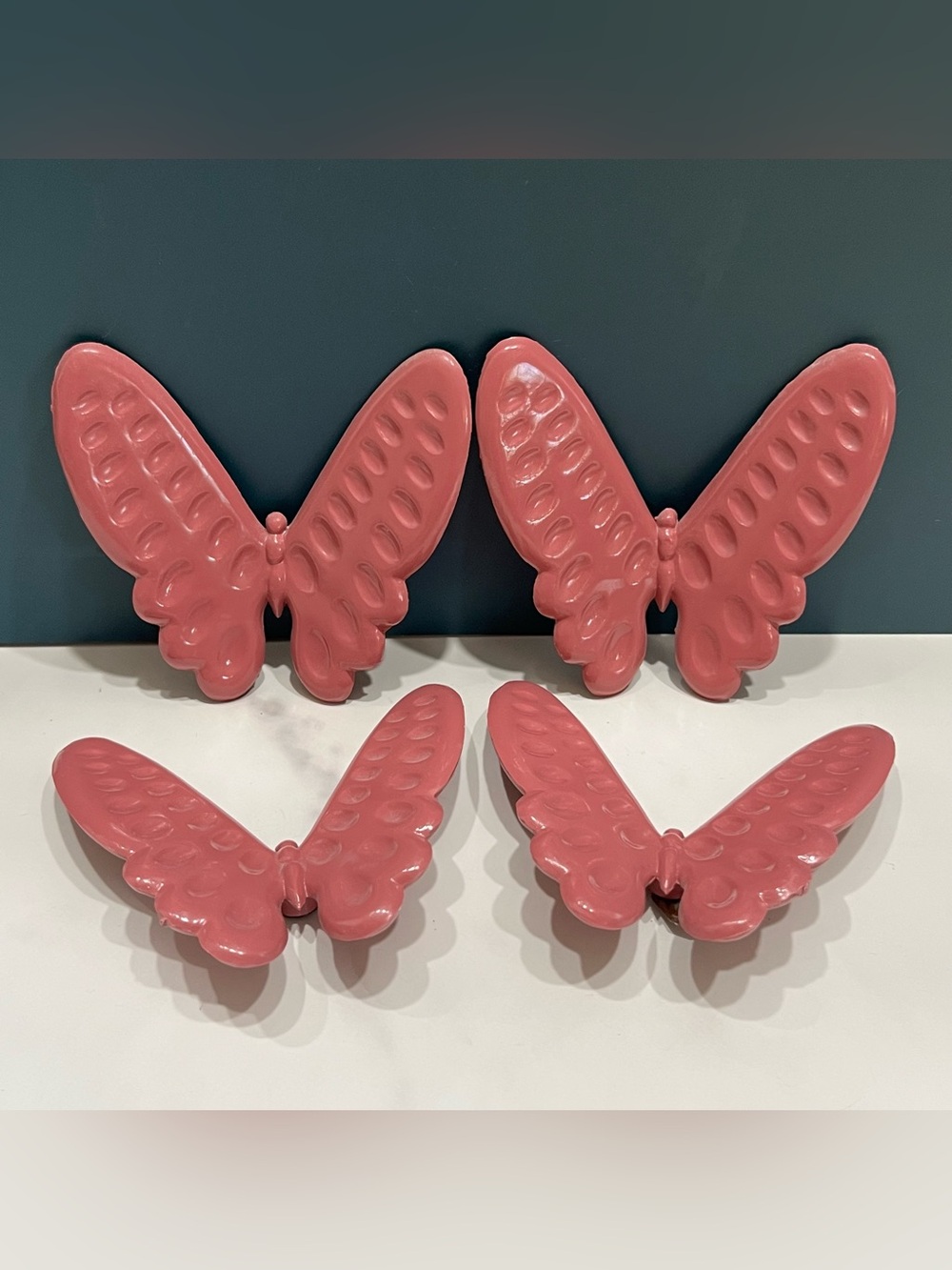 Vintage 80s Burwood Mauve Pink Plastic Butterfly Wall Hangings #2728 Set of 4